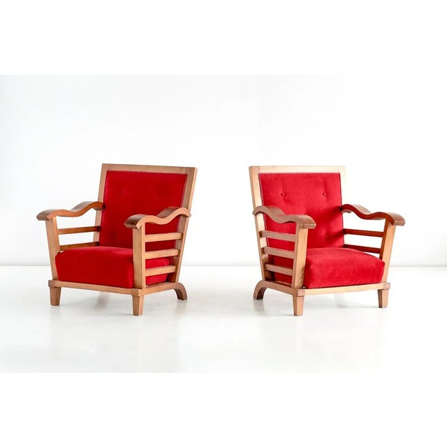 1940s Set of French Oak & Elm Armchairs by Marguerite Dubuisson, 1947 For Sale - Image 5 of 10