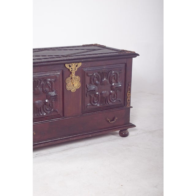 Antique Portuguese Carved Wooden Chest, 1890s For Sale - Image 4 of 14