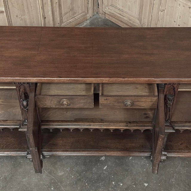 Grand French Gothic Revival Oak Raised Buffet ~ Credenza For Sale - Image 17 of 18
