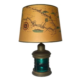 1950s Florida Nautical Ship Lantern Lamp With Original Sintzenich Lamp Shade For Sale