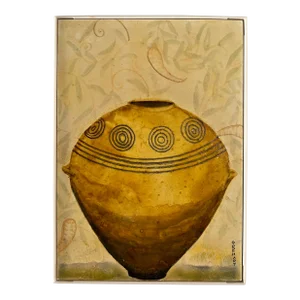 Contemporary Gamboge Vessel Painting, Framed