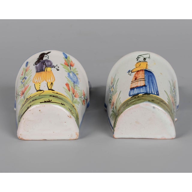 19th Century French Faience Bénitier, or Wall Pocket, Hand-Painted For Sale - Image 9 of 10