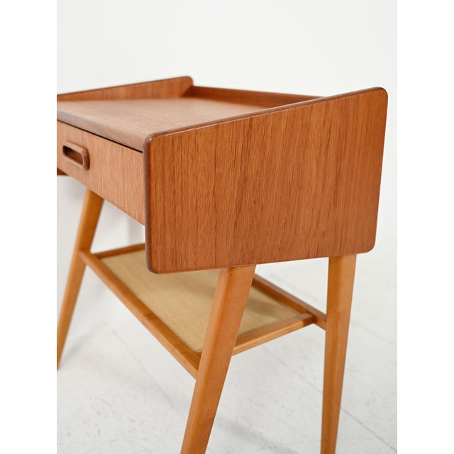 Wood Scandinavian Bedside Table with Fabric Shelf, 1960s For Sale - Image 7 of 9