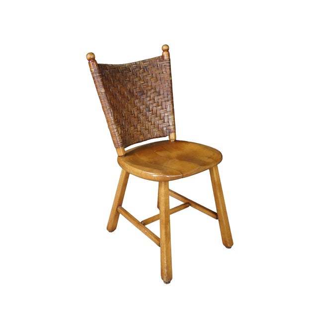 Four vintage Old Hickory Furniture Co. side chairs, circa 1930. This set perfectly exemplifies the rugged, handcrafted...