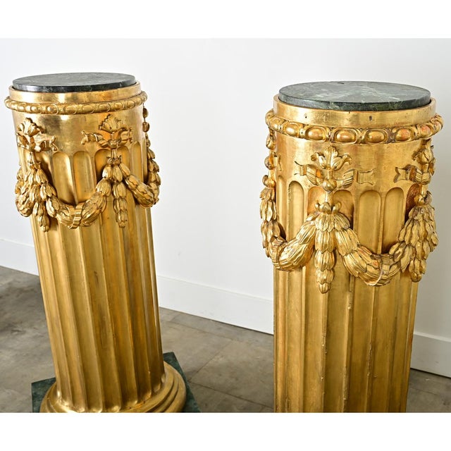French French Pair of Giltwood & Marble Top Columns For Sale - Image 3 of 12