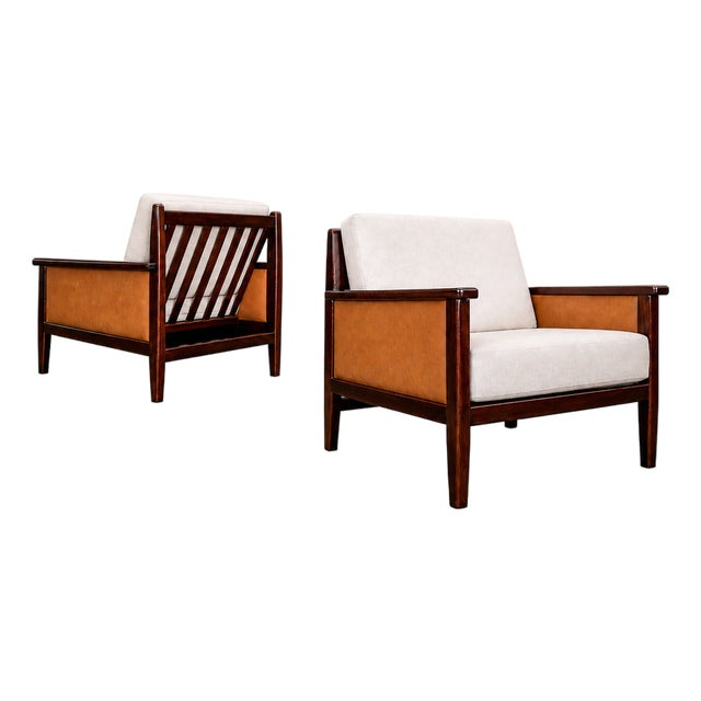 Brazilian Modern Armchair in Rosewood, Leather & Linen, Fatima, 1960s For Sale