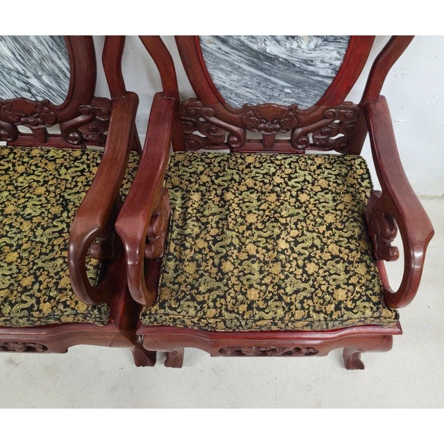Mid Century Chinese Asian Rosewood & Marble Armchairs - a Pair For Sale - Image 9 of 13