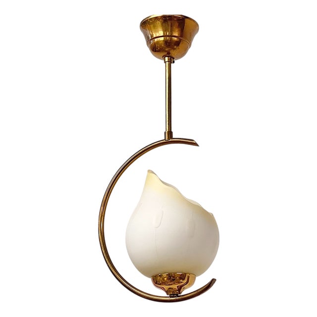 Mid-Century Modern Opaline Glass and Brass Pendant, Sweden, 1950s For Sale