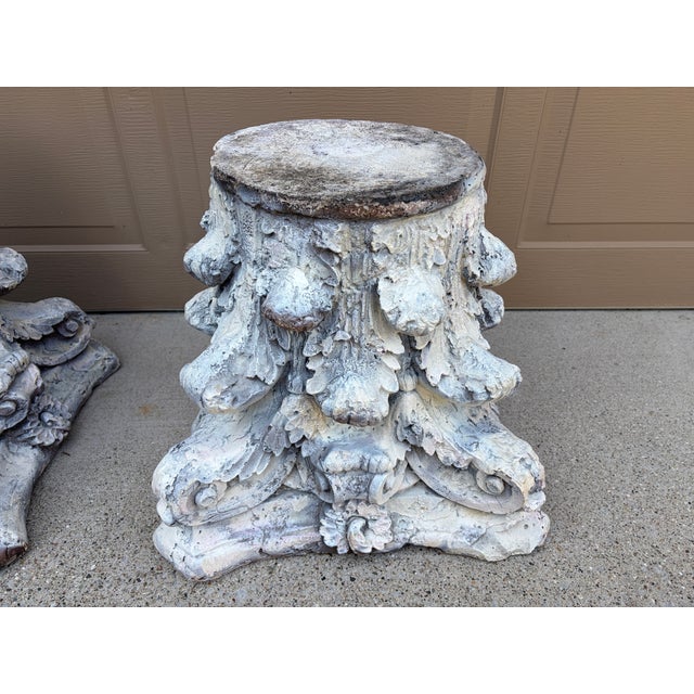 Gray Late 20th Century Pair of Weathered Cast Concrete Corinthian Capital Garden Stands For Sale - Image 8 of 14