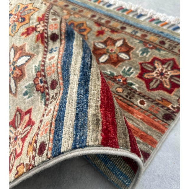 Hand-Knotted Tribal Geometric Wool Rug – 58"x87" For Sale - Image 16 of 18