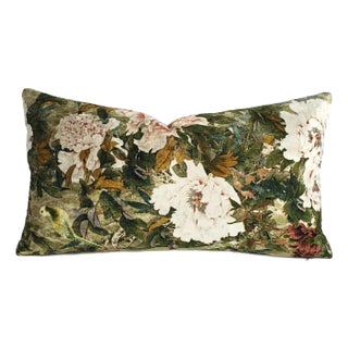 Gp & J Baker Oriental Garden in Mole Lumbar Pillow Cover - 11" X 20" Floral Printed Velvet Cushion Case For Sale