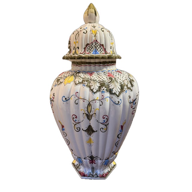 A monumental vintage Italian hand-painted porcelain lidded urn by M. Dalla Costa, marked DP Italy. Standing an impressive...