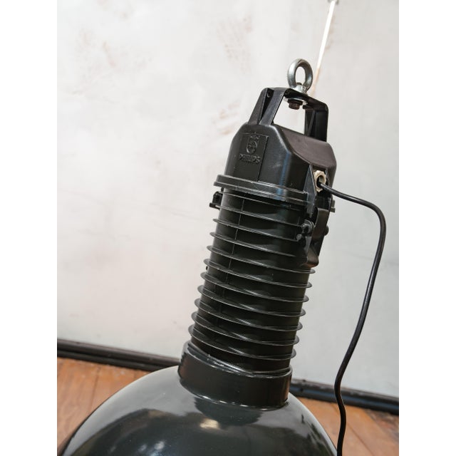 Black HDK Black Enamel and Black Cast Aluminum Factory Pendant Light from Philips, Holland, 1950s For Sale - Image 8 of 14