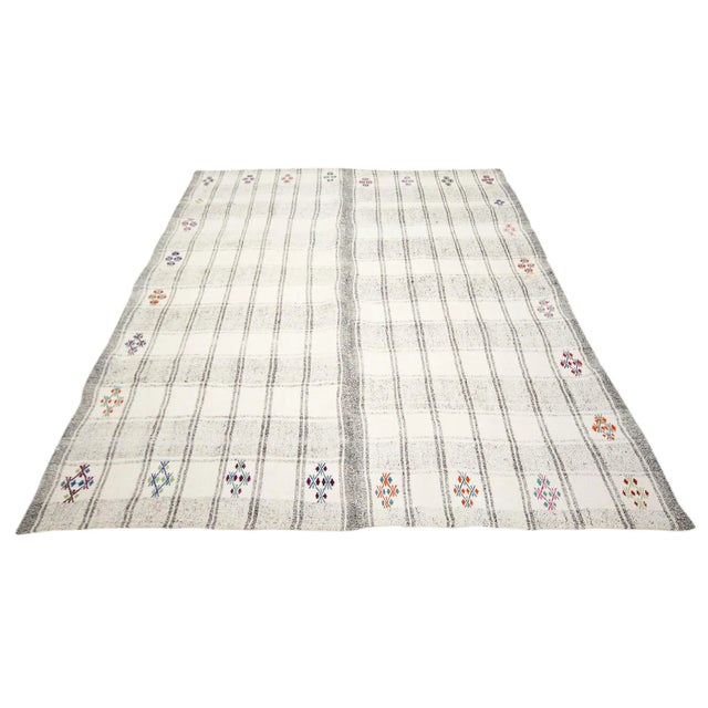 Handwoven vintage modern kilim rug from Adana region of Turkey. Approximately 55-65 years old. In very good condition.