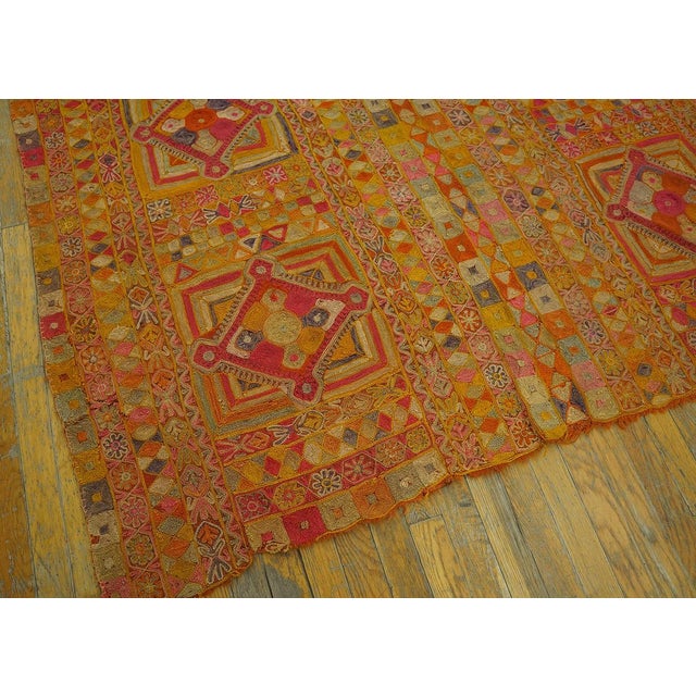 Textile 1970s Orange Geometric Vintage Marsh Arab Embroidery Rug 5' 3'' X 8' Knotted Wool Carpet For Sale - Image 7 of 13