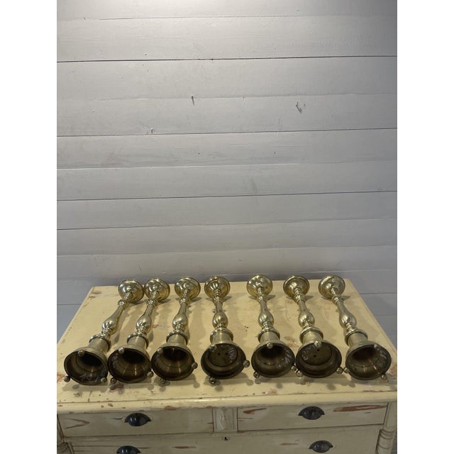 Antique Candlesticks in Brass, 1850, Set of 7 For Sale - Image 9 of 10
