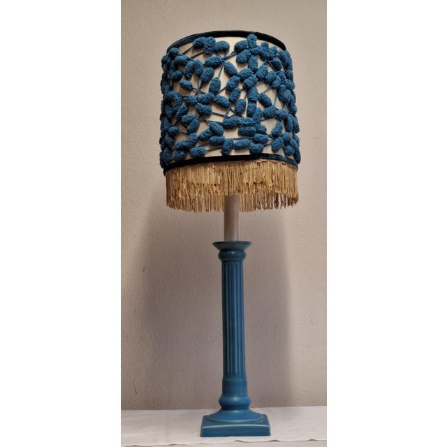 Vintage Table Lamp with Blue Ceramic Base and Fabric Shade by Lamplove, 1980s For Sale - Image 6 of 8
