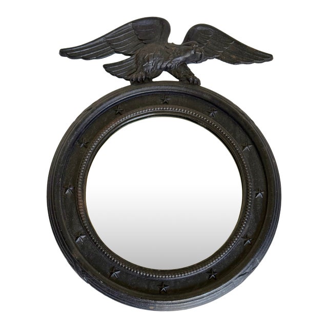 Federal Americana Cast Iron Round Mirror With Eagle and Stars For Sale