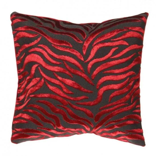 Modern Tigre Pillow, Red & Black For Sale - Image 3 of 3