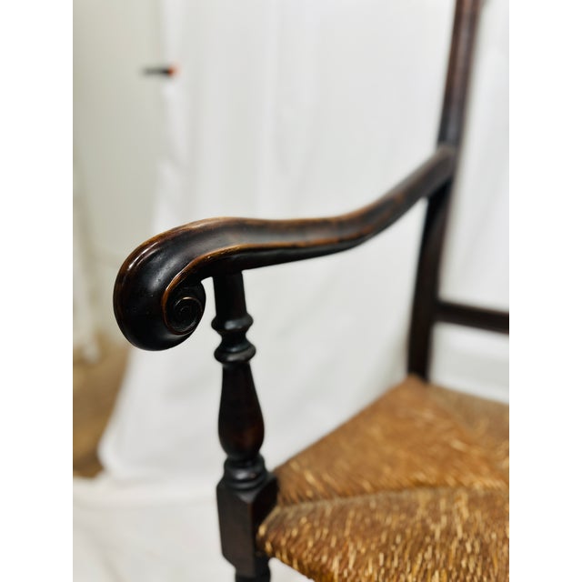 18th Century Pair of Antique 18th Century Queen Anne Style Mahogany Armchairs With Rush Seats For Sale - Image 5 of 14