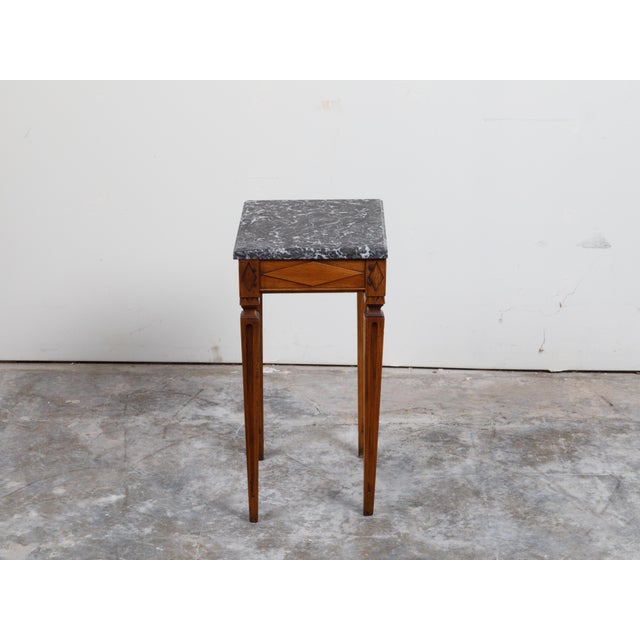 French Neoclassical Style 19th Century Wooden Table with Grey Veined Marble Top For Sale - Image 10 of 12
