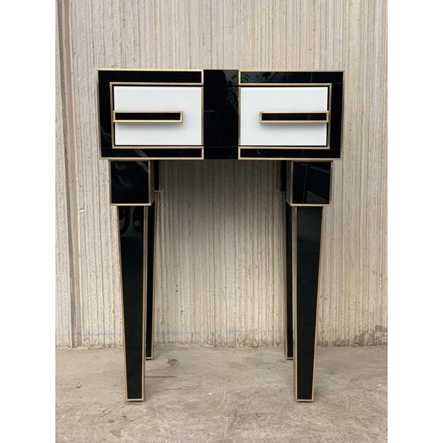 2020s New High Black & White Glass & Brass Inlays New Nightstands With Drawer - a Pair For Sale - Image 5 of 13