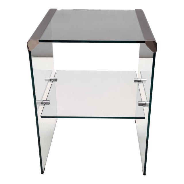 Vintage Tempered Glass and Steel Side Table by Gallotti & Radice, 1970s For Sale