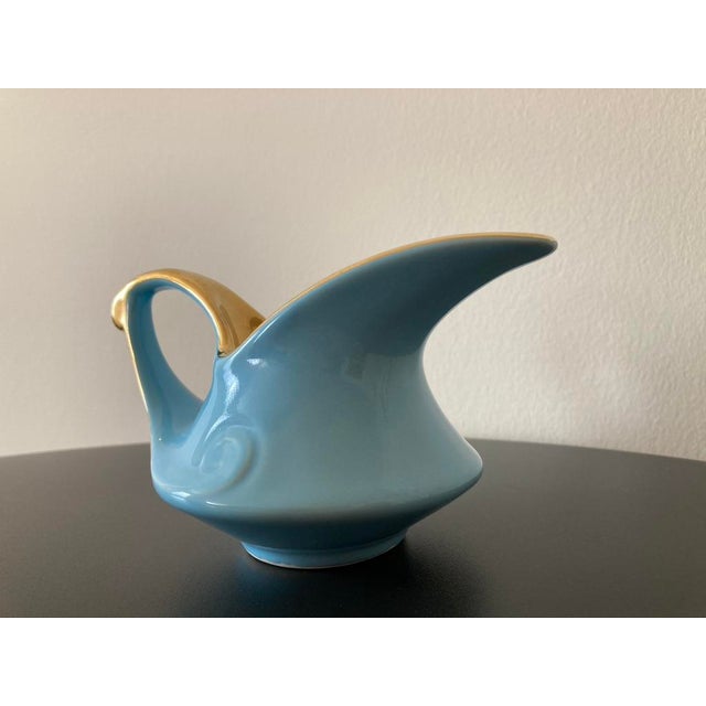 Mid 20th Century Vintage Mid 20th Century Modern Turquoise Blue and Gold Porcelain Creamer Pitcher For Sale - Image 5 of 12