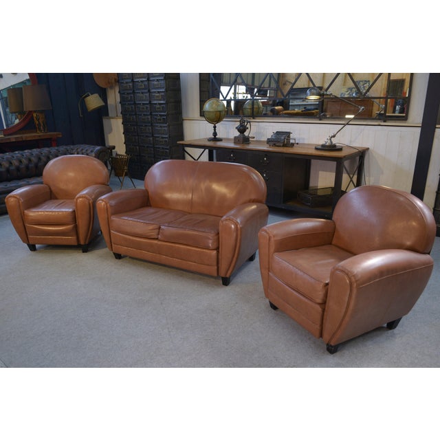 2-Seater Sofa and Club Armchairs in Faux Leather, 1980s, Set of 3 For Sale - Image 6 of 12