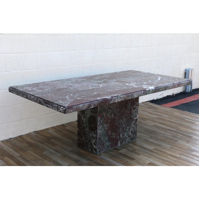 1970s Italian Postmodern Rosso Levanto Marble Dining Table | Monumental Modern Pedestal Table For Sale - Image 14 of 18