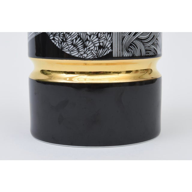 Vintage Signed Hungarian Porcelain Adria Vase, 1992 Fornasetti Style, Black, Gold and White For Sale In Miami - Image 6 of 10