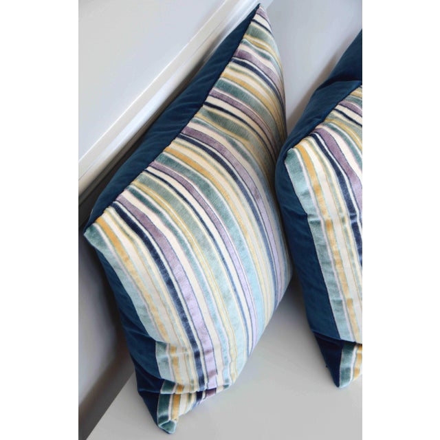 FirmaMenta Italian Blue Stripes Velvet Pillow For Sale - Image 4 of 7