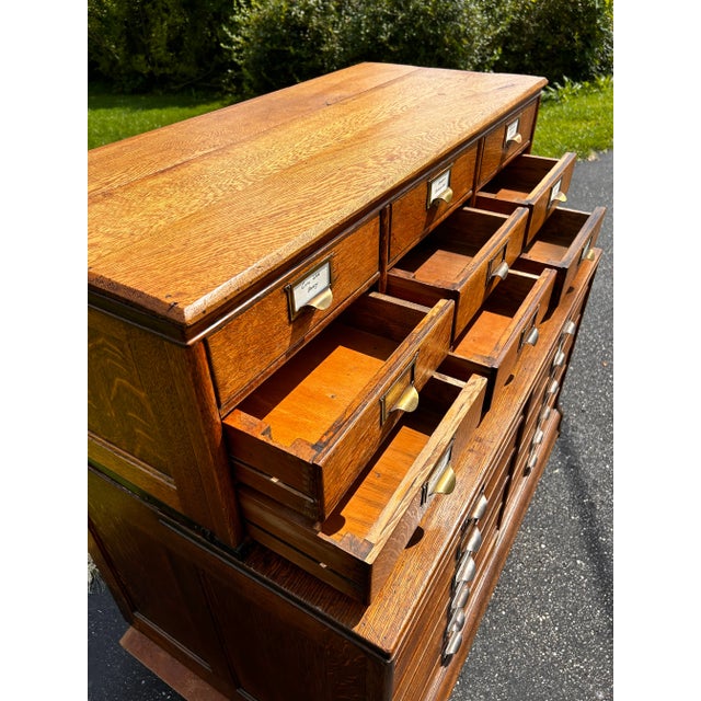Antique Late 19th Century Modern Vintage Oak Apothecary Stacking File Cabinet For Sale In Cleveland - Image 6 of 11