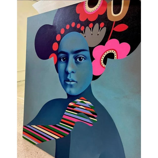 “Hustler FK” is an amazing pop figurative painting inspired by artist Frida Kahlo. Bright and lively 60's design elements,...