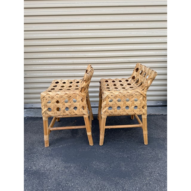 Modern Arteriors Richmond Counter Stools - Pair, Woven Rattan, Designer Style, Priced to Sell For Sale - Image 3 of 10