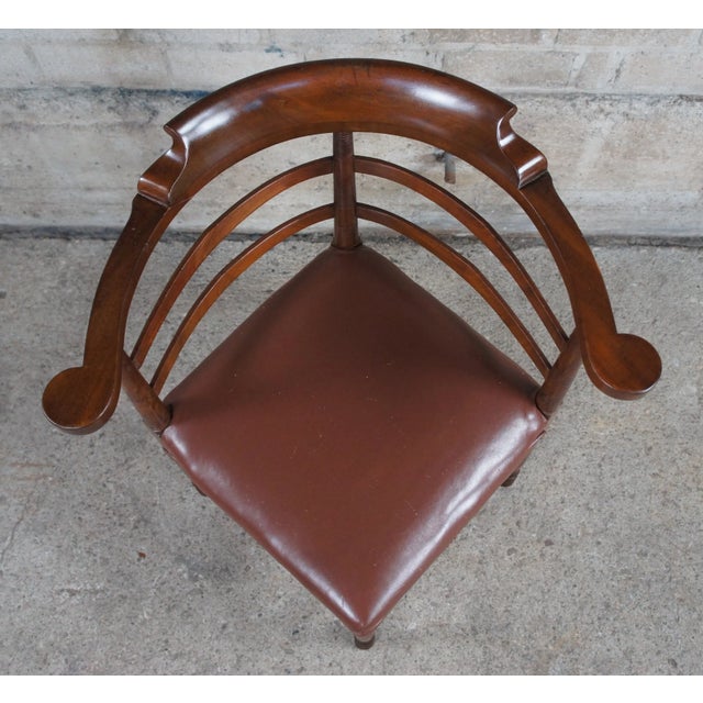 Wood Antique English Country Mahogany Ladderback Roundabout Corner Arm Chair For Sale - Image 7 of 13