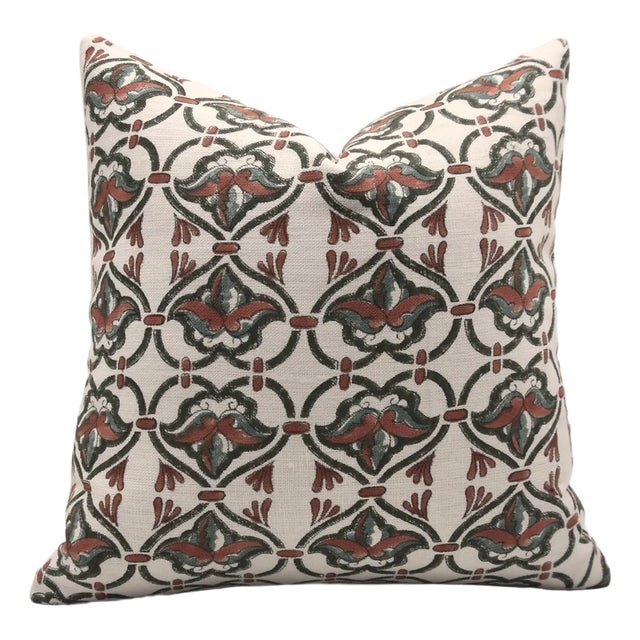 Fabdivine Handmade Block Printed Cushion Cover 24x24 Inch Off-White Linen-Hridyavan For Sale