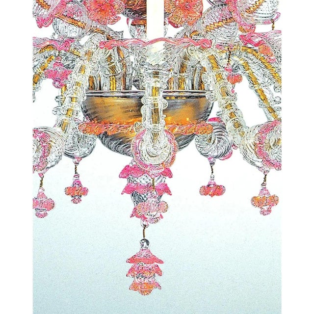 Pink and Transparent Venetian Murano Glass Chandelier by Simoeng for Simoeng For Sale - Image 4 of 8