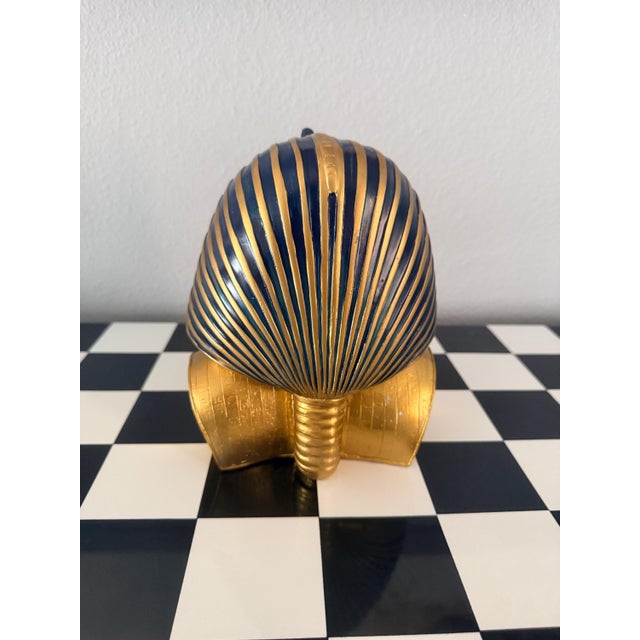 Pharaoh Bust | Tutankhamun Decor Statue | Gold Blue Ancient Egypt Sculpture For Sale - Image 4 of 5