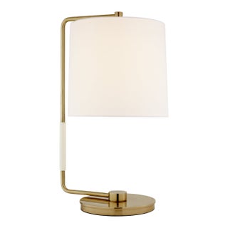 Barbara Barry by Visual Comfort Signature Swing Table Lamp in Soft Brass with Linen Shade For Sale