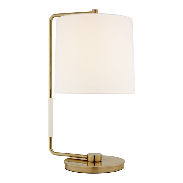 Barbara Barry by Visual Comfort Signature Swing Table Lamp in Soft Brass with Linen Shade For Sale