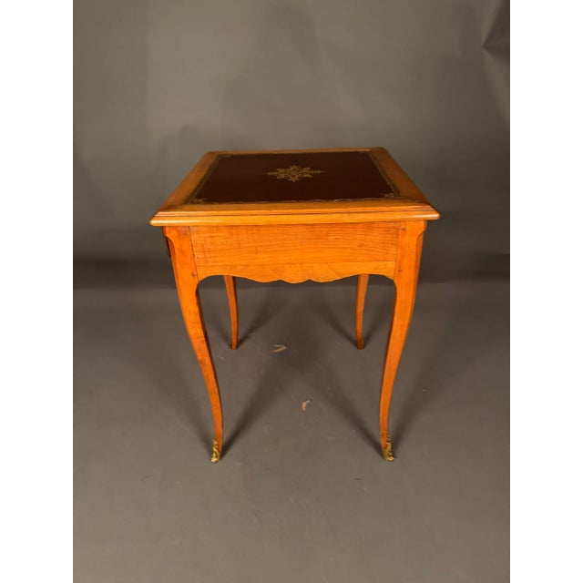 French Louis XV Style Cherry Wood Side Table With Leather Top, Circa 1920 For Sale - Image 9 of 17