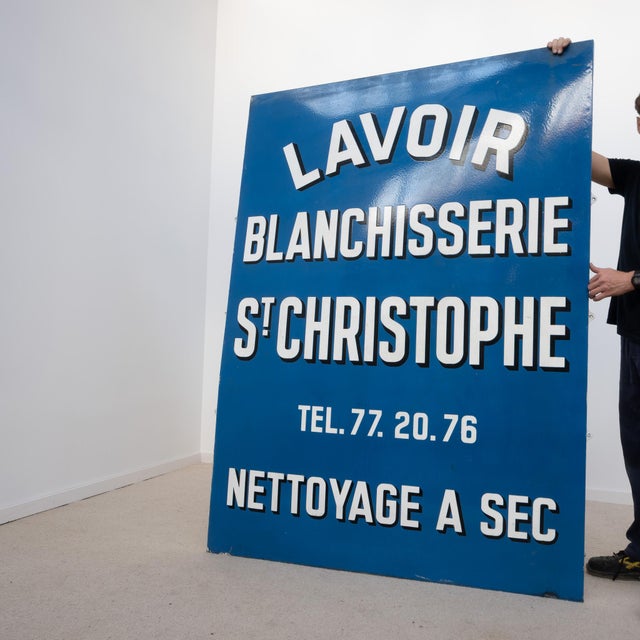 Blue Large Antique Enamel Sign, France, 1950 For Sale - Image 8 of 9
