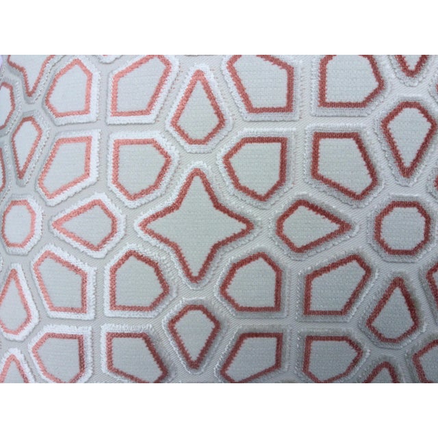 Boho Chic Light Beige, Geometric Shapes Outlined in Orange Cut Velvet Pillow Cover For Sale - Image 3 of 3