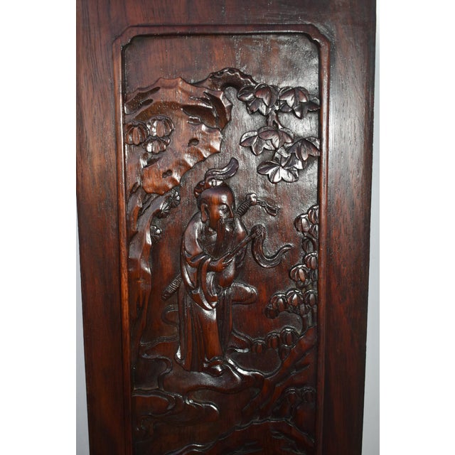 Antique Unique Asian Carved Rosewood Double Sided Plaque For Sale - Image 9 of 14