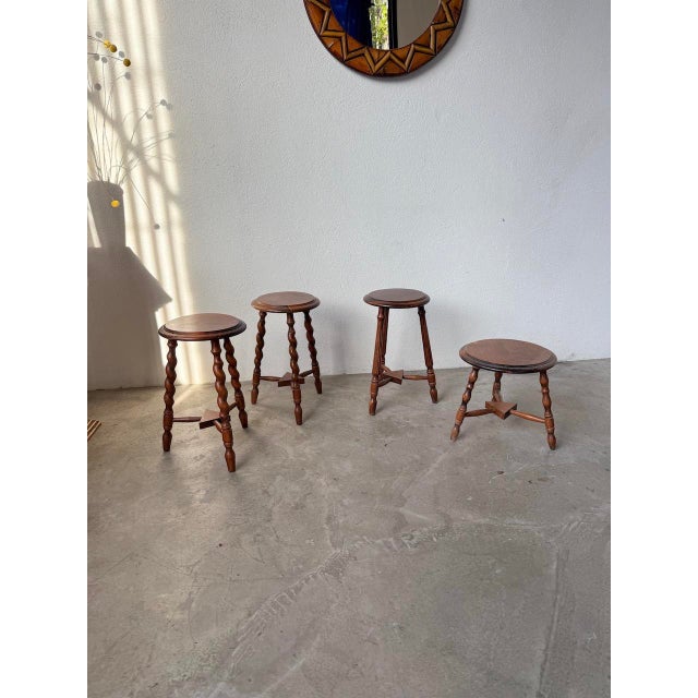 Wood Turned Oak Stools, 1950s, Set of 4 For Sale - Image 7 of 18