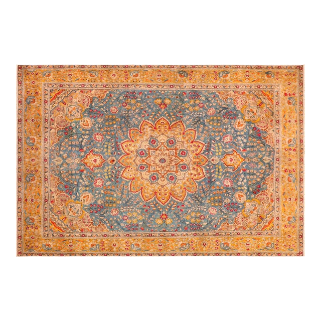 Hand-Painted Wool Rug 9.8x12.4 For Sale