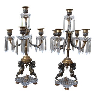 Crystal and Bronze Candelabras from Baccarat, Set of 2 For Sale