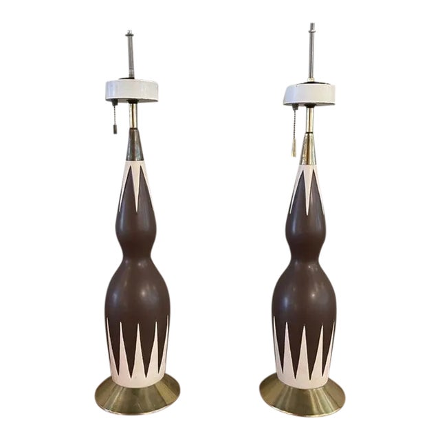 Mid-Century Modern Hourglass Table Lamps Attributed to Gerald Thurston - a Pair For Sale