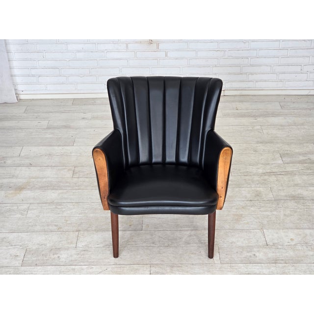 Black Danish Teddy Armchair in Artificial Leather and Teak by Svend Skipper, 1970s For Sale - Image 8 of 18